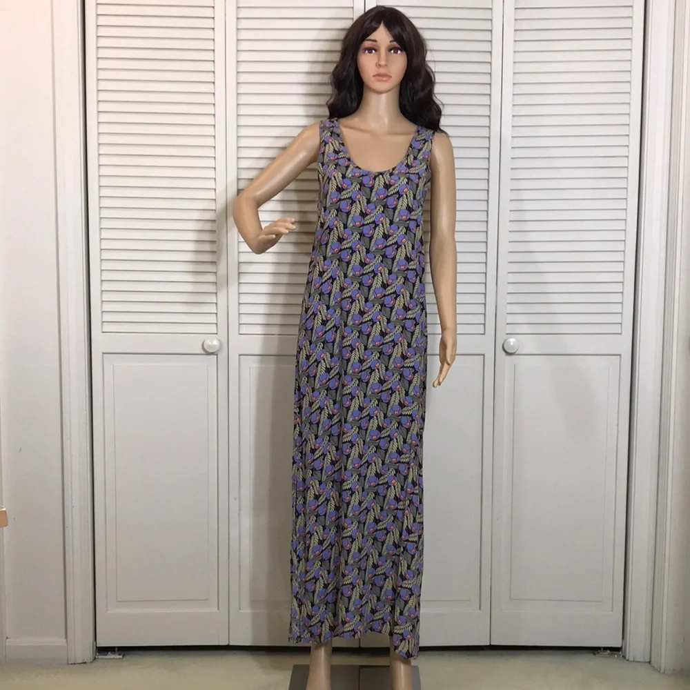 Flax Sleeveless Maxi Dress in Purple and Green Floral Print - Picture 2 of 13